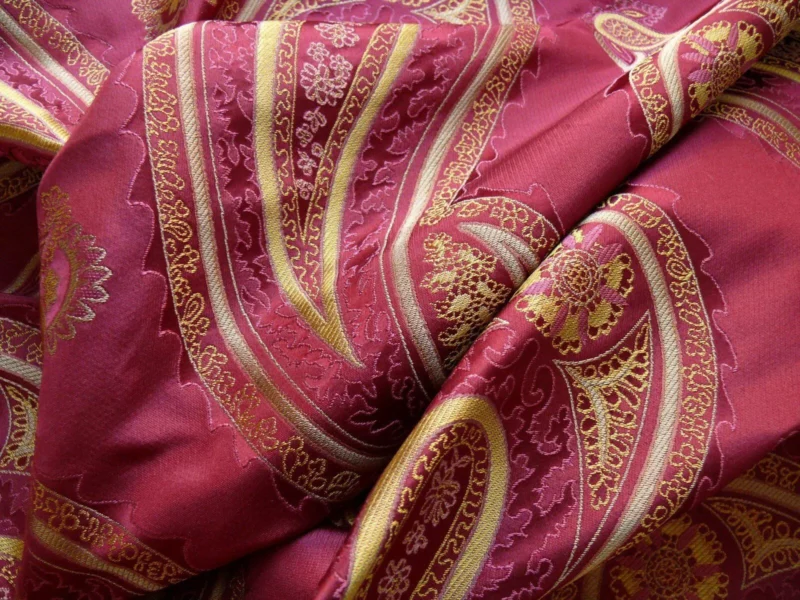 P1130243 BY Yard Stunning 100% Silk Lampas Jacquard Fire Flame Edged Paisley "lacquer" Gold Red