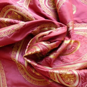P1130244 BY Yard Stunning 100% Silk Lampas Jacquard Fire Flame Edged Paisley "lacquer" Gold Red