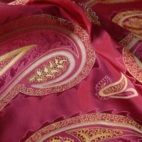 P1130248 BY Yard Stunning 100% Silk Lampas Jacquard Fire Flame Edged Paisley "lacquer" Gold Red