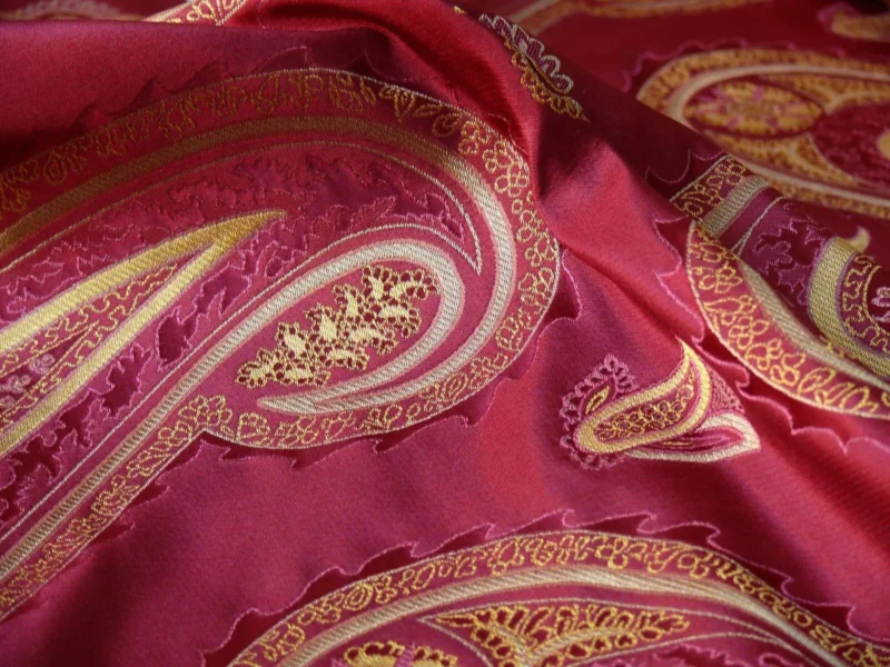 P1130248 BY Yard Stunning 100% Silk Lampas Jacquard Fire Flame Edged Paisley "lacquer" Gold Red