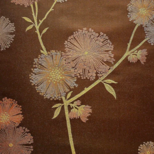 P1130487C Stunner! 100% Silk Lampas Satin Mod Branch Tree "Coffee" Brown Orange Gold Bty