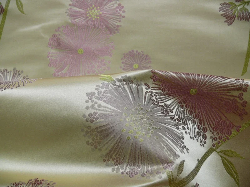 Stunner! 100% Silk Lampas Satin Mod Branch Tree" Cinder Rose" Pink Blue Lavender