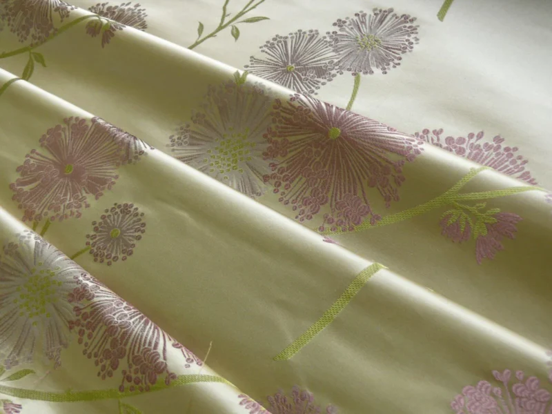 Stunner! 100% Silk Lampas Satin Mod Branch Tree" Cinder Rose" Pink Blue Lavender