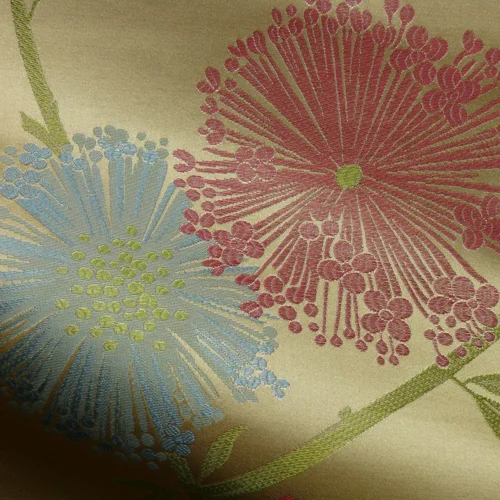 P1130631 Stunner! 100% Silk Lampas Satin Mod Branch Tree "Garden" Blue Pink Gold Bty