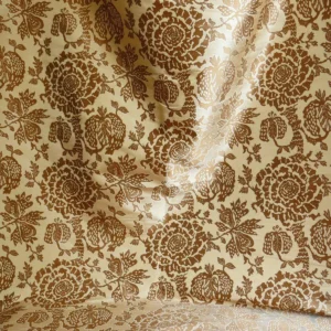 bty 100% Silk Lampas Papercut Tree Of Life Pom "Nugget" Light Gold