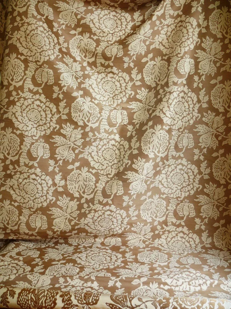 bty 100% Silk Lampas Papercut Tree Of Life Pom "Nugget" Light Gold