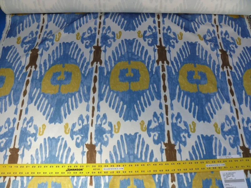 Scalamandre Oasis Outdoor Print Ivory, Blue, Yellow Large Ikat Suzani MSRP USD 198/Y