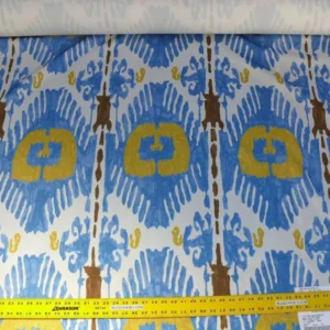 Scalamandre Oasis Outdoor Print Ivory, Blue, Yellow Large Ikat Suzani MSRP USD 198/Y