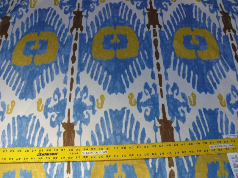 Scalamandre Oasis Outdoor Print Ivory, Blue, Yellow Large Ikat Suzani MSRP USD 198/Y