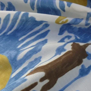 Scalamandre Oasis Outdoor Print Ivory, Blue, Yellow Large Ikat Suzani MSRP USD 198/Y