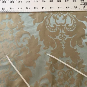 100% Silk Damask Aqua Blue Celadon & Taupe Renaissance Dye Stained