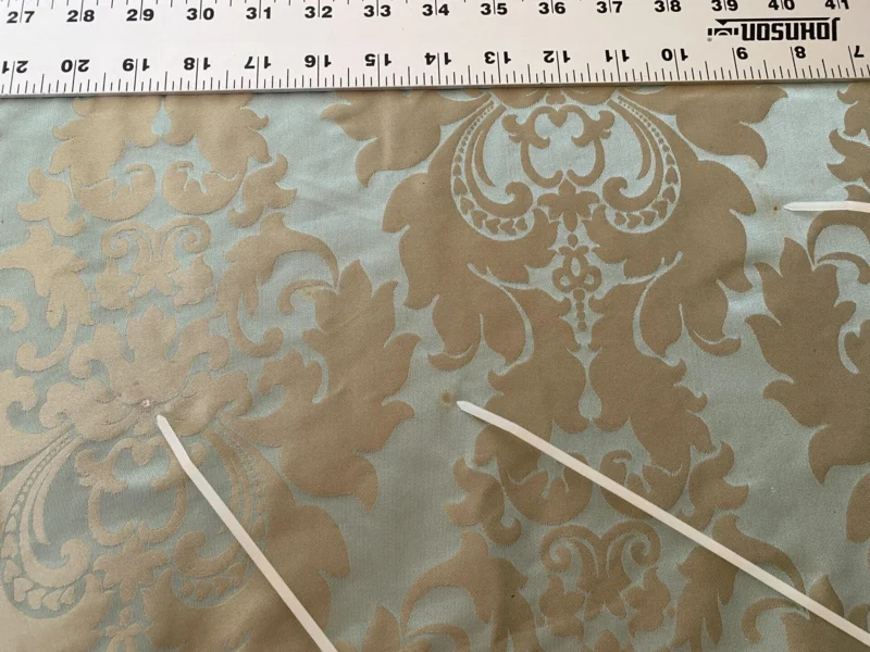 100% Silk Damask Aqua Blue Celadon & Taupe Renaissance Dye Stained