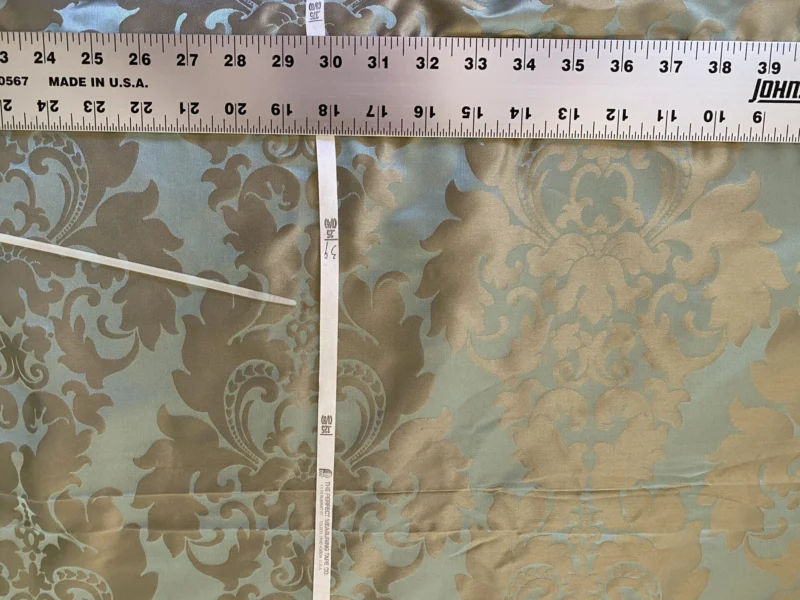 100% Silk Damask Aqua Blue Celadon & Taupe Renaissance Dye Stained