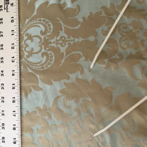 100% Silk Damask Aqua Blue Celadon & Taupe Renaissance Dye Stained