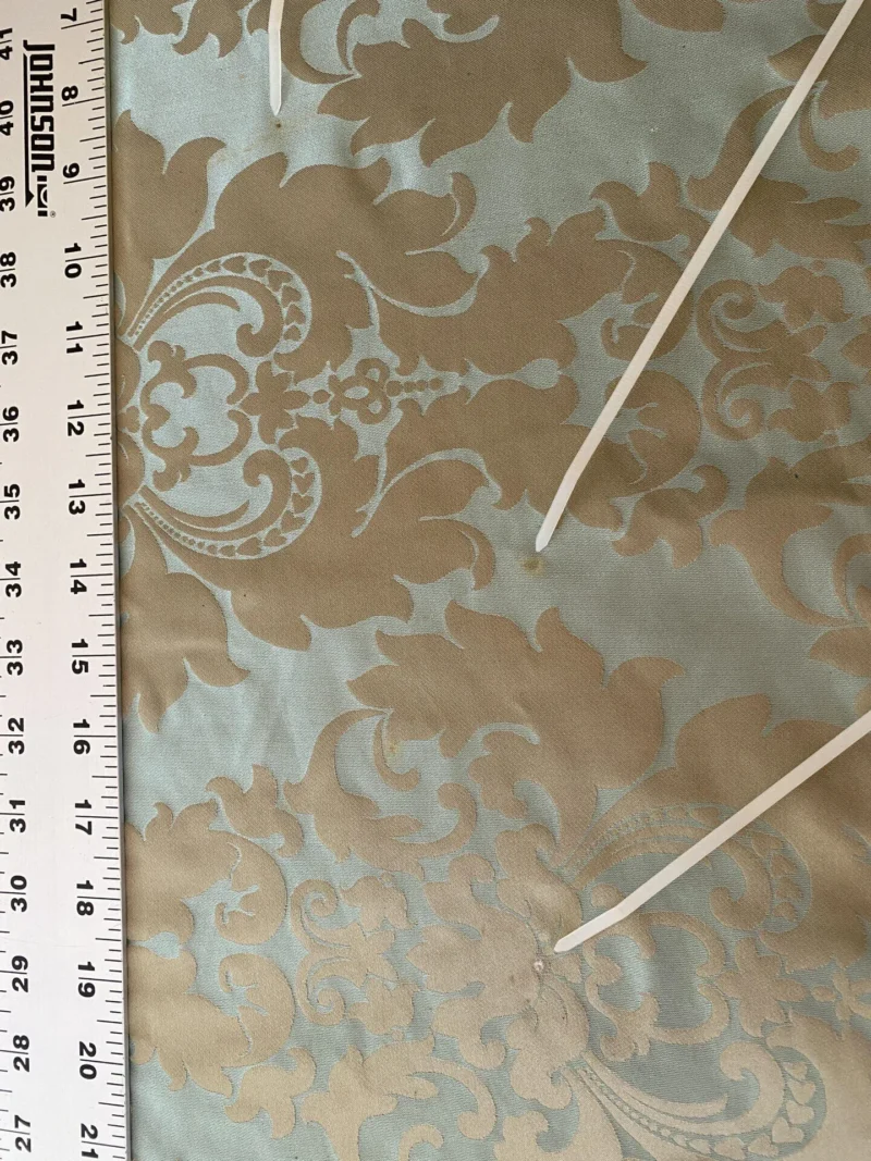 100% Silk Damask Aqua Blue Celadon & Taupe Renaissance Dye Stained