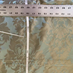 100% Silk Damask Aqua Blue Celadon & Taupe Renaissance Dye Stained