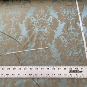 100% Silk Damask Aqua Blue Celadon & Taupe Renaissance Dye Stained