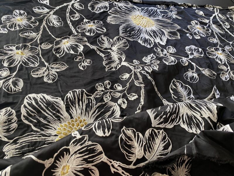 IMG_0512 BerkBox44-2 Scalamandre Floral Duchess Silk Black -2.4 Yards By 60 Inches Wide