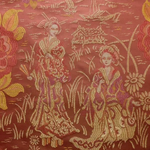 P1110205 100%silk Lampas Madame Butterfly "kimono" Red Golden Crimson