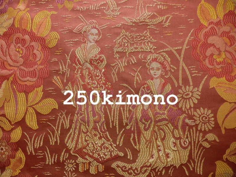 P1110205tag 100%silk Lampas Madame Butterfly "kimono" Red Golden Crimson