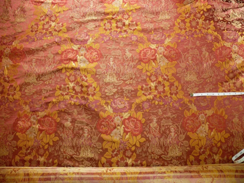 P1110207 100%silk Lampas Madame Butterfly "kimono" Red Golden Crimson