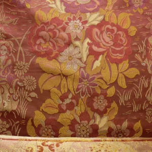 P1110209 100%silk Lampas Madame Butterfly "kimono" Red Golden Crimson