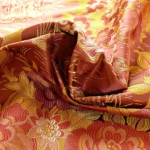 P1110211 100%silk Lampas Madame Butterfly "kimono" Red Golden Crimson