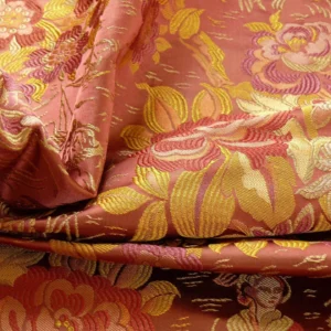 P1110212 100%silk Lampas Madame Butterfly "kimono" Red Golden Crimson