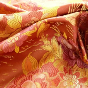 P1110213 100%silk Lampas Madame Butterfly "kimono" Red Golden Crimson