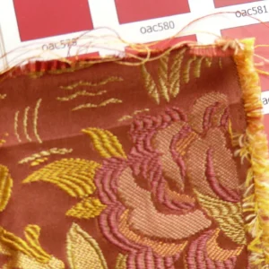 P1110214 100%silk Lampas Madame Butterfly "kimono" Red Golden Crimson
