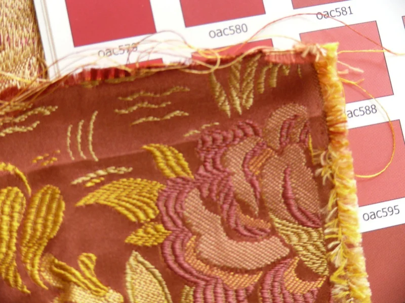 P1110214 100%silk Lampas Madame Butterfly "kimono" Red Golden Crimson