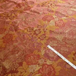 P1110215 100%silk Lampas Madame Butterfly "kimono" Red Golden Crimson