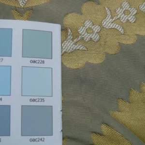 P1110684 by yard 100%silk Lampas Tulip Fan Damask 536 "pool" Aqua Blue Cream Gold Bty MSRP USD296/y!