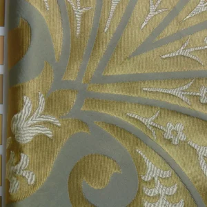 P1110685 by yard 100%silk Lampas Tulip Fan Damask 536 "pool" Aqua Blue Cream Gold Bty MSRP USD296/y!