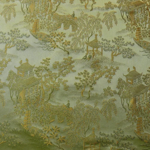 P1110869 Memo Lending 100% Silk Lampas Loden Green Chinoiserie Pavillion 174 Loden