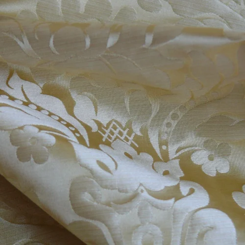 P1120418 100% Silk Damask Veranda Classic Renaissance Lotus Flax Ivory Cream White By Yard