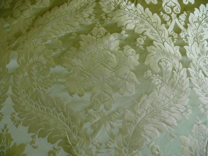 P1120430 100% Silk Damask Classic Renaissance Lotus Kiwi Green By Yard