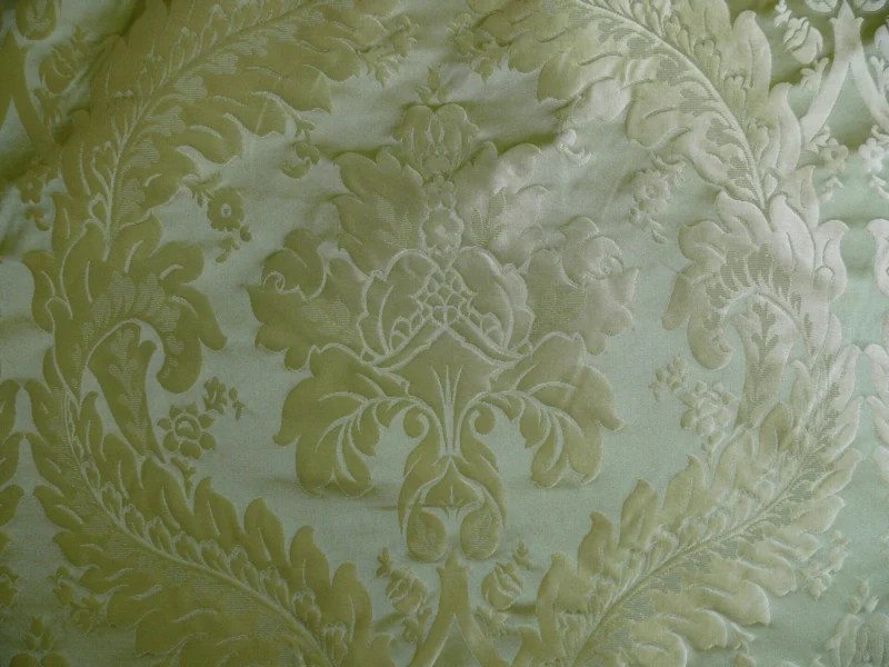 P1120431 100% Silk Damask Classic Renaissance Lotus Kiwi Green By Yard