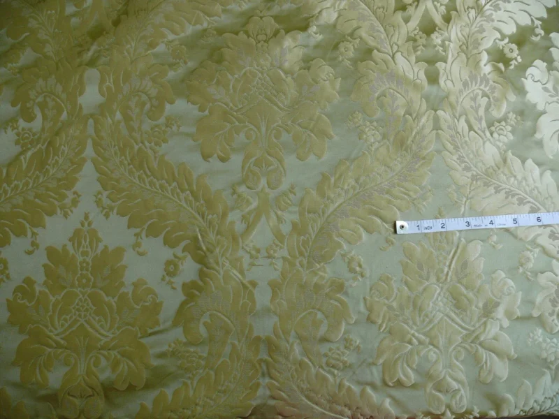 P1120432 100% Silk Damask Classic Renaissance Lotus Kiwi Green By Yard