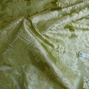 P1120433 100% Silk Damask Classic Renaissance Lotus Kiwi Green By Yard