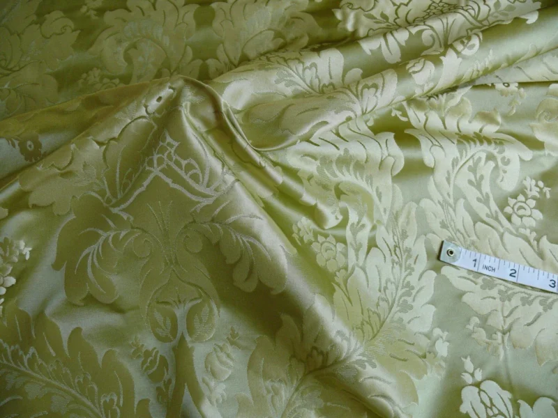 P1120433 100% Silk Damask Classic Renaissance Lotus Kiwi Green By Yard