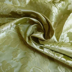 P1120434 100% Silk Damask Classic Renaissance Lotus Kiwi Green By Yard