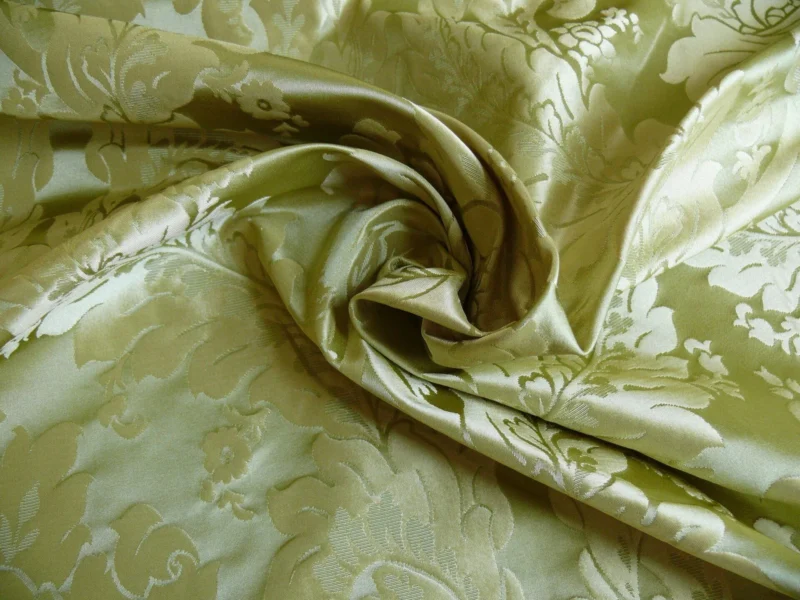 P1120434 100% Silk Damask Classic Renaissance Lotus Kiwi Green By Yard