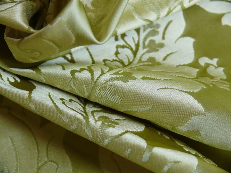 P1120436 100% Silk Damask Classic Renaissance Lotus Kiwi Green By Yard