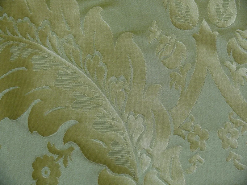 P1120437 100% Silk Damask Classic Renaissance Lotus Kiwi Green By Yard