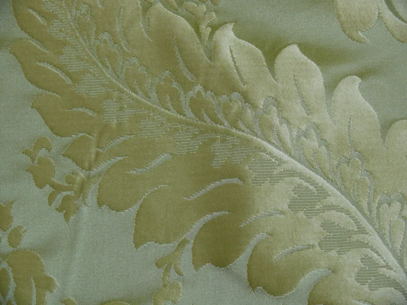 P1120438 100% Silk Damask Classic Renaissance Lotus Kiwi Green By Yard