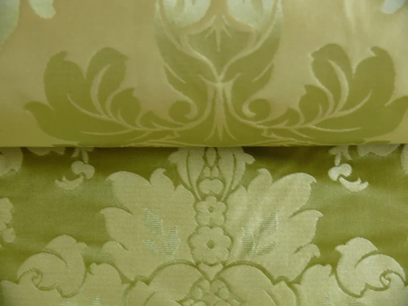 P1120439 100% Silk Damask Classic Renaissance Lotus Kiwi Green By Yard