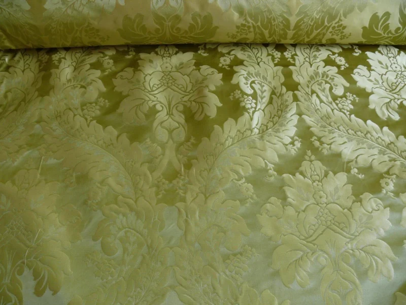 P1120442 100% Silk Damask Classic Renaissance Lotus Kiwi Green By Yard