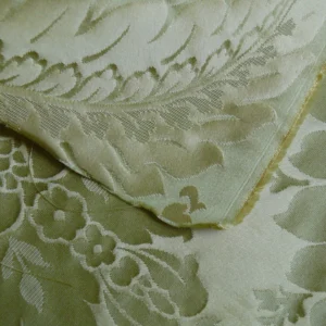 P1120445 100% Silk Damask Classic Renaissance Lotus Kiwi Green By Yard