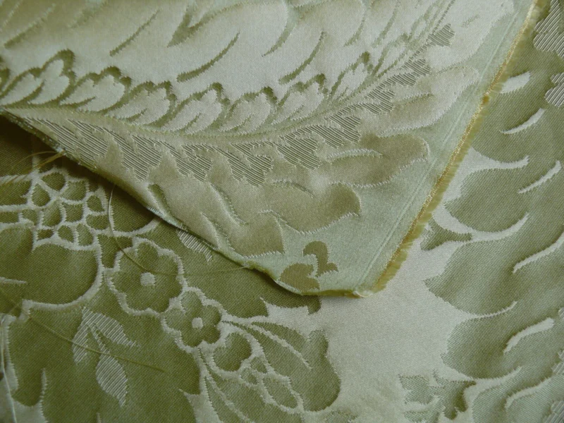 P1120445 100% Silk Damask Classic Renaissance Lotus Kiwi Green By Yard